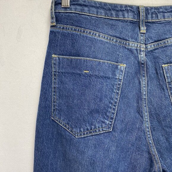 Zara High-Rise Straight Leg Slit Hem Denim Jeans Women Size 4 Medium Wash Blue - Picture 11 of 16